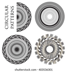 Monochrome circular patterns with strong geometry