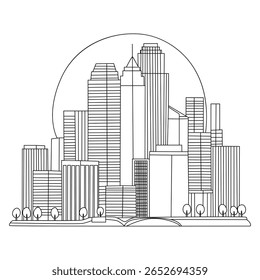 Monochrome Cityscape Freehand Design. Vector illustration