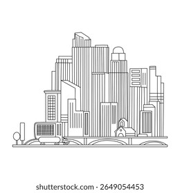 Monochrome Cityscape Ink Drawing. Vector illustrations