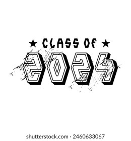 Monochrome class of 2024 lettering sticker isolated