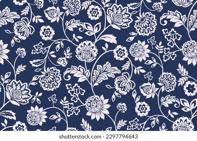 MONOCHROME CLIMBING FLORAL ALL OVER PRINT SEAMLESS PATTERN VECTOR