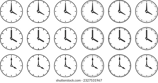 monochrome clock icon vector illustration set