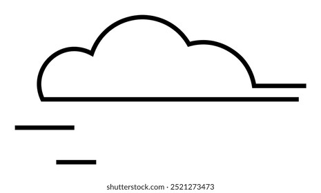 Nuvem monocromática com duas linhas representando o vento em um estilo minimalista. Ideal para previsão do tempo, conscientização sobre mudanças climáticas, aplicativos digitais, ícones ambientais e materiais educacionais.