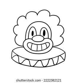 Máscara de payaso monocromo en una peluca, ilustración vectorial en estilo de dibujos animados sobre un fondo blanco