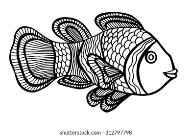Monochrome Clownfish. Vector illustration. Isolated on white