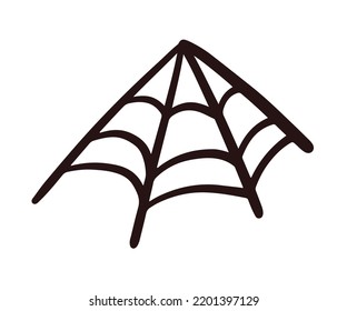 Monochrome Cobweb, Spider web doodle icon for Halloween. Hand drawn Cute Vector element for decoration. Outline illustration, isolated on white background