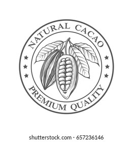 monochrome cocoa beans and leaves stamp