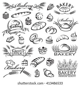 monochrome collection of bread and bakery products
