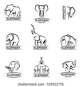 Monochrome collection of elephant logos. Vector illustration