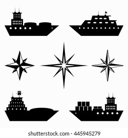 monochrome collection of ships icons