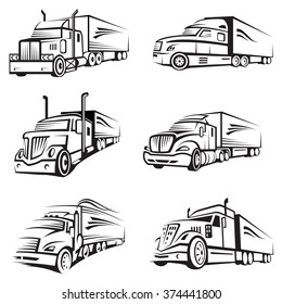 monochrome collection of a trucks with trailer
