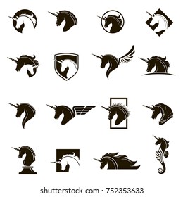 colección monocromática de cabezas unicornias con diferentes tipos