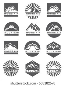monochrome collection of various mountain icons 