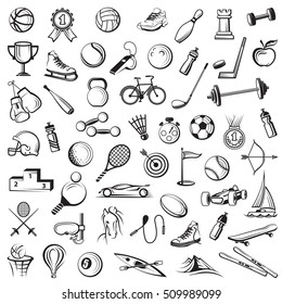 monochrome collection of various sport icons