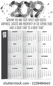 Monochrome color 2019 New Years Calendar with new years quote on solid color background