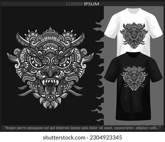 Monochrome Farbe Drachenkopf mandala Kunst einzeln auf schwarz-weißem T-Shirt.