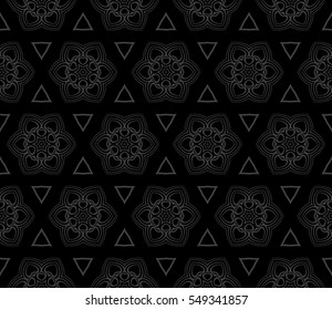 monochrome color fantasy geometry pattern. floral theme. vector seamless illustration. for design, wallpaper, card, invitation