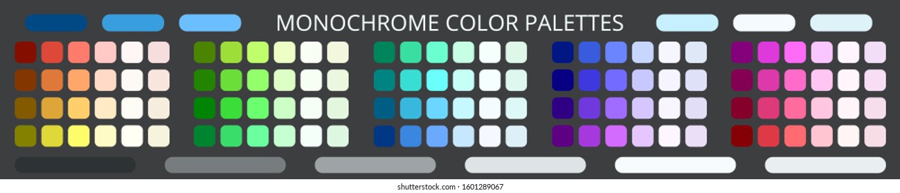 Monochrome color palettes. Set of colors for design. Vector illustration