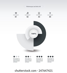 Monochrome color Pie chart, circle graph infographics element. Vector.