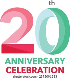 Monochrome color of red and green number 20 with word Anniversary Celebration at the bottom.