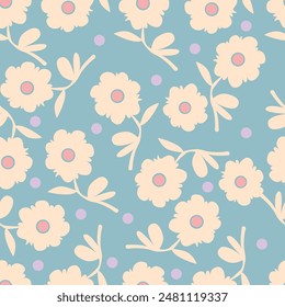 monochrome color a solid simple small chamomile flower with stalk leaves, all over vector design with bright solid background illustration digital image for textile printing factory