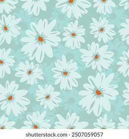 monochrome color a solid simple small chamomile flower with stalk leaves, all over vector design with bright solid background illustration digital image for textile printing factory