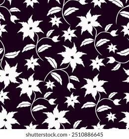monochrome color a solid simple small chamomile flower with stalk leaves, all over vector design with bright solid background illustration digital image for textile printing factory
