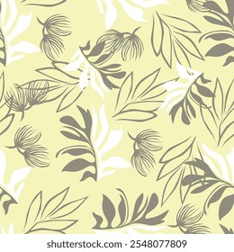 monochrome color a solid simple small chamomile flower with stalk leaves, all over vector design with bright solid background illustration digital image for textile printing factory