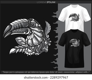 Monochrome color toucan bird mandala arts isolated on black and white t shirt.