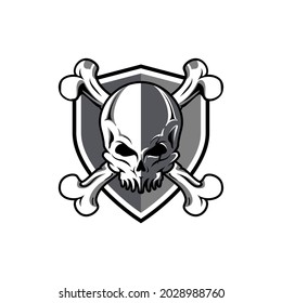 Monochrome Colored Crossbone Skull Badge Vector Logo Illustration