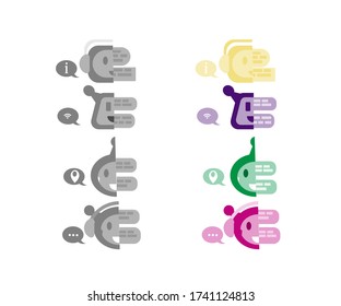 Monochrome and colored robots chat bots icons set. Isolated flat illustration.