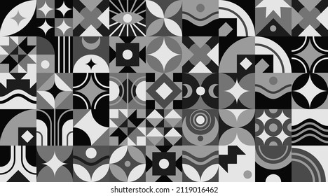 Monochrome colors simple geometric pattern. Poly decorative graphic, grey colour carpet or tile bauhaus style template. Minimal art brutal vector background