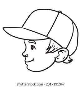 monochrome comic boy with cap in profile. outine, avatar.