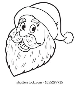 Monochrome Comic Head From Santa Claus. Beard, Outline, Coloring Page.