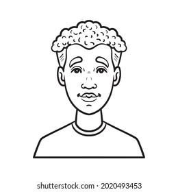 avatar de contorno de cómic monocromo. chico con rizos.