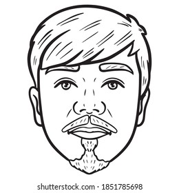 monochrome comic outline avatar. man with Beard.