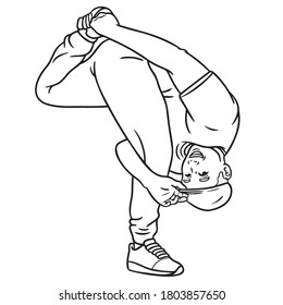 monochrome comic outline drawing of a cool breakdancer.