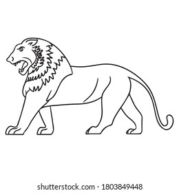 monochrome comic outline drawing of a lion from the side.