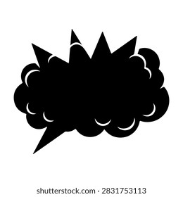 A monochrome comic speech bubble icon with spiky edges, representing dialogue or speech in graphic novels and comic strips.
