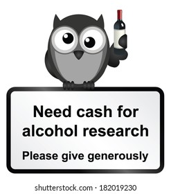 Monochrome comical alcohol research sign isolated on white background