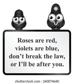 Monochrome comical do not break the law poem isolated on white background