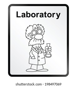 Monochrome comical laboratory public information sign isolated on white background