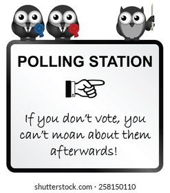Monochrome comical polling station sign isolated on white background