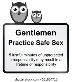 Monochrome comical practice safe sex sign isolated on white background