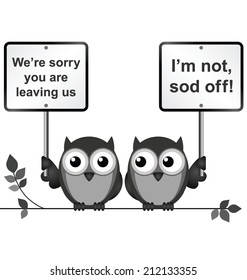 Monochrome comical sorry you are leaving message isolated on white background