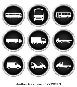 Monochrome commercial vehicle related icons isolated on white background