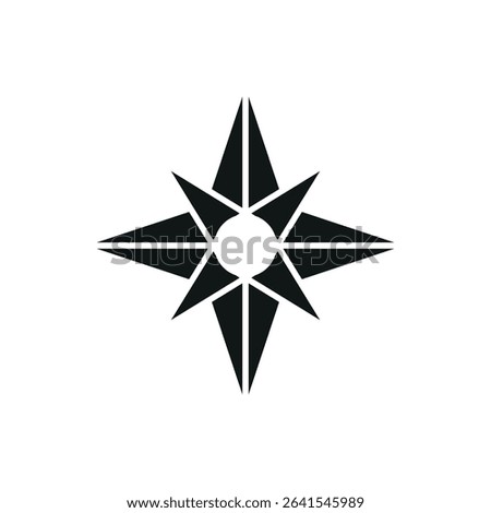 Monochrome compass icon for apps, adventure tools, and direction-based design needs.