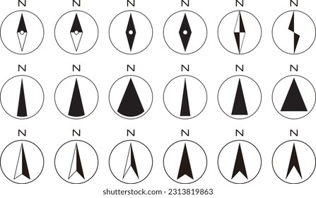 Monochrome compass icon set.Vector illustration.