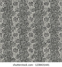 Monochrome Complexity Graphic Textured Distressed Background. Seamless Pattern.