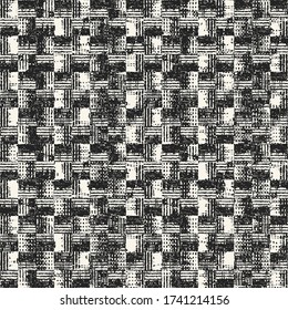 Monochrome Komplexität texturierte gebrochene Checked Background. Nahtloses Muster. 